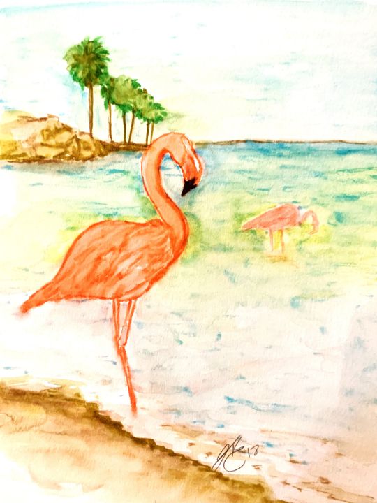 Flamingo on the Beach - Art By Jennifer Thomas Spettigue - Paintings ...