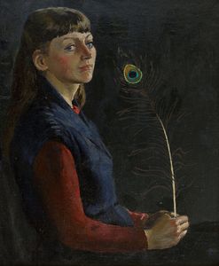 A girl with peacock feather