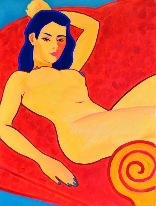 Nude on a red couch - Margarita Felis