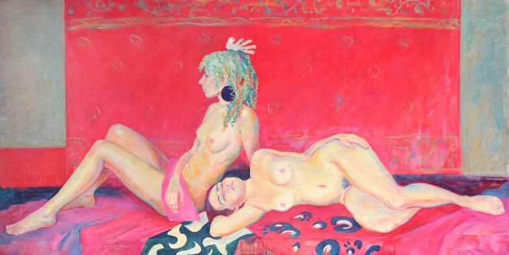 Two nudes on red - Margarita Felis