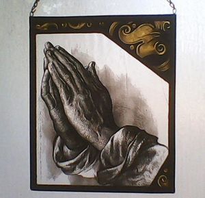 Praying Hands Painted Stained Gass