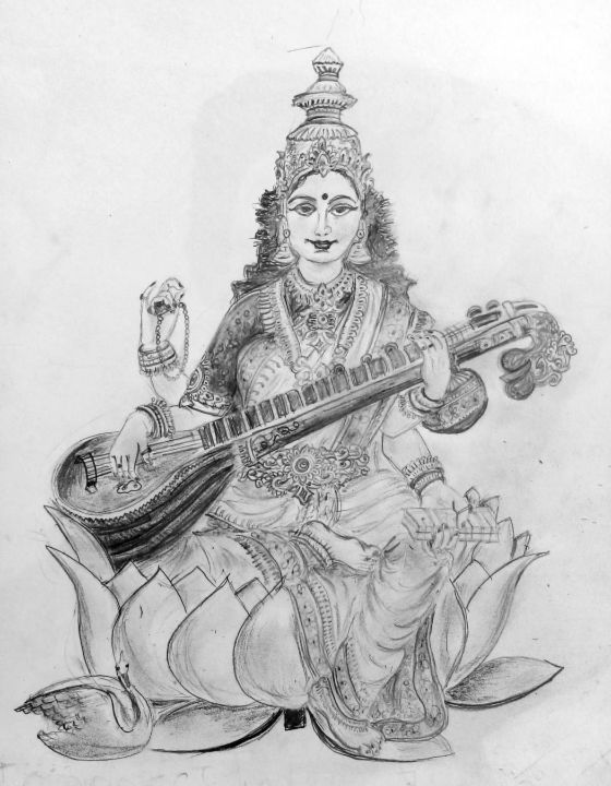 Drawing Sketch Hindu Education Goddess Saraswati Sharada Wife Lord Brahma  Stock Vector by ©manjunaths88@gmail.com 407663780