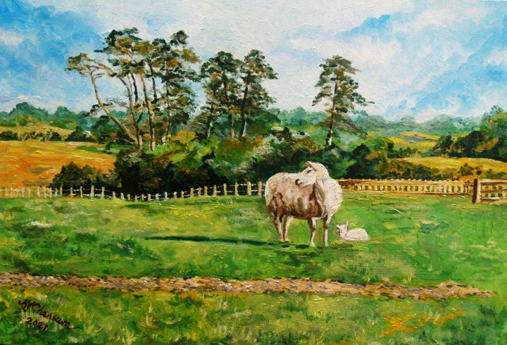 Pastural Scene Ambury Farm - Amburyart - Paintings & Prints, Landscapes 