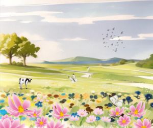 Valley of Crystal Flowers - Wu Jin Long Art - Drawings & Illustration,  Landscapes & Nature, Fields, Wildflower & Flower Fields - ArtPal