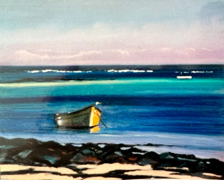 Yellow small boat in the ocean - imaginart - Paintings & Prints