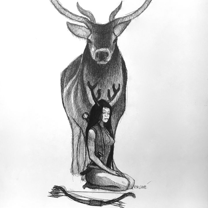 Deer Woman And Brother Deer - Steve Brumme Woker