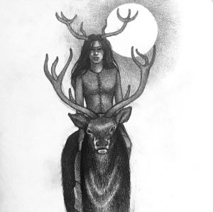 Deer Woman under a Moon