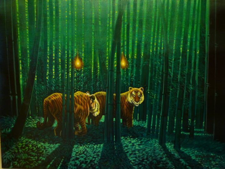 Two Tigers In Panama Jungle Steve Brumme Woker Paintings Prints two-tigers-in-panama-jungle-steve-brumme-woker-paintings-prints