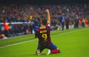 Alexis Sanchez celebrates a goal aga