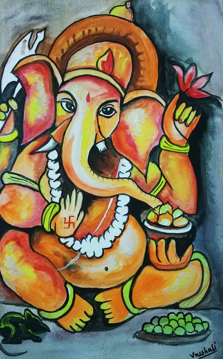 Lord Ganesha Vrushali Jal Paintings Prints Ethnic Cultural Tribal Asian Indian Artpal - Poster Colour Painting On Paper