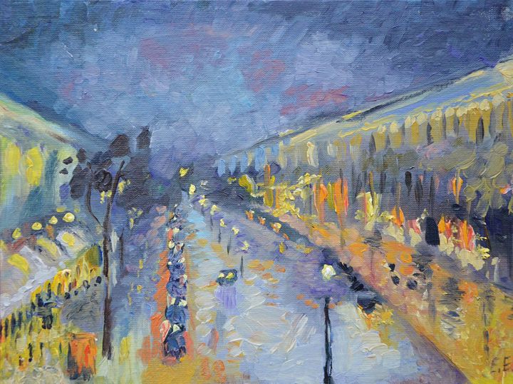 The Boulevard Montmartre at Night - E.E.Kruglova, Ukrainian paints