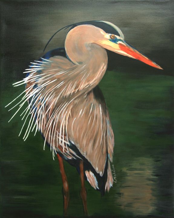 Blue Heron at Dusk - Medeiros Art Gallery - Paintings & Prints, Animals ...