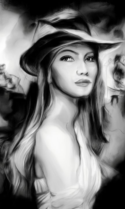 Woman with a Hat - black and white - Chris Bee ArtPhotography