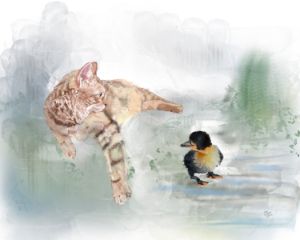 Cat and Baby Duck Friend