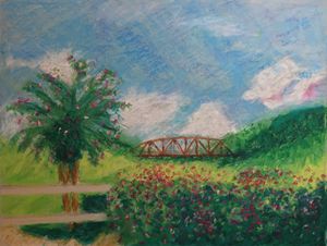 Old Bridge, oil pastel