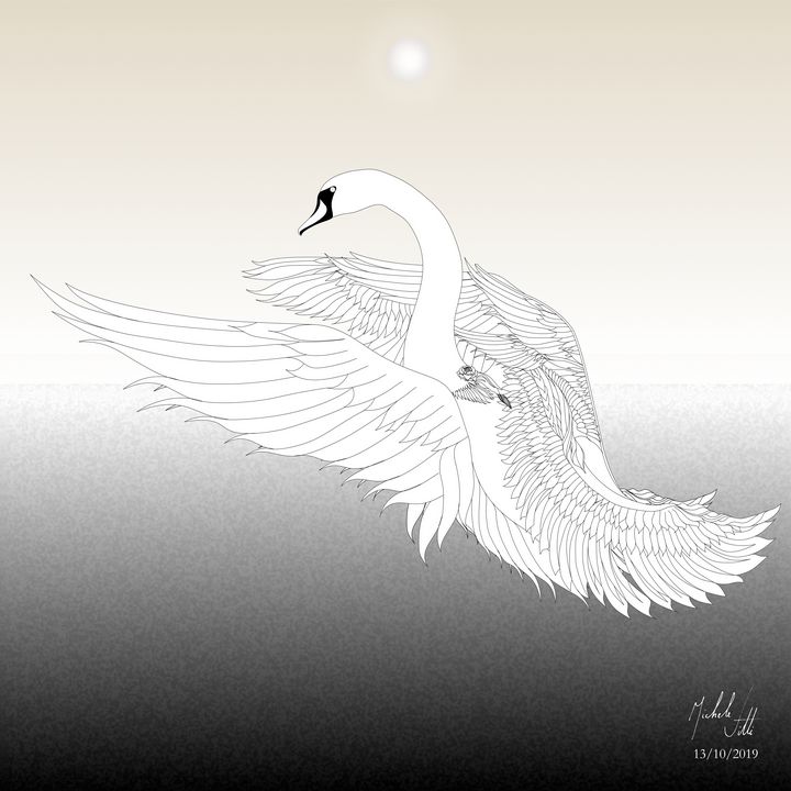 swan flying painting