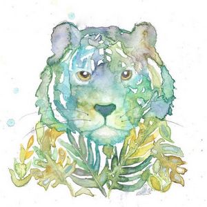 Dreamy tiger and plants watercolor