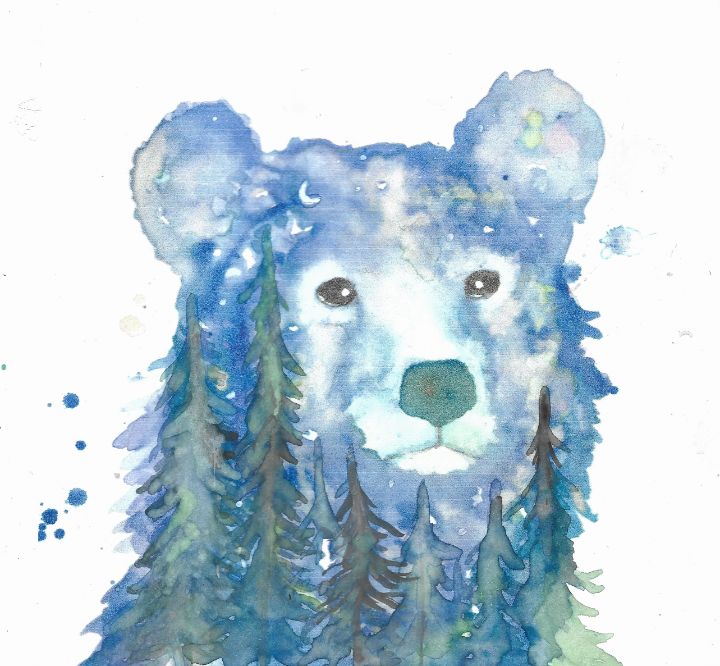 Magical Bear and trees watercolor - Summer's Watercolor