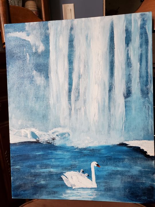 Swans on Lake at Sunset, Hand Painted, Acrylic on Canvas, 16x20