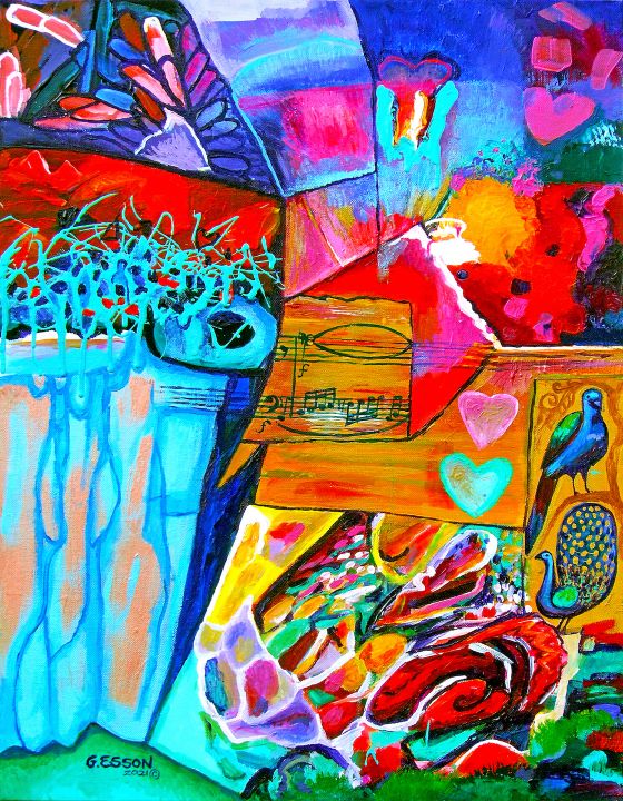 Pomegranate Hearts & Peacocks - Genevieve Esson Art