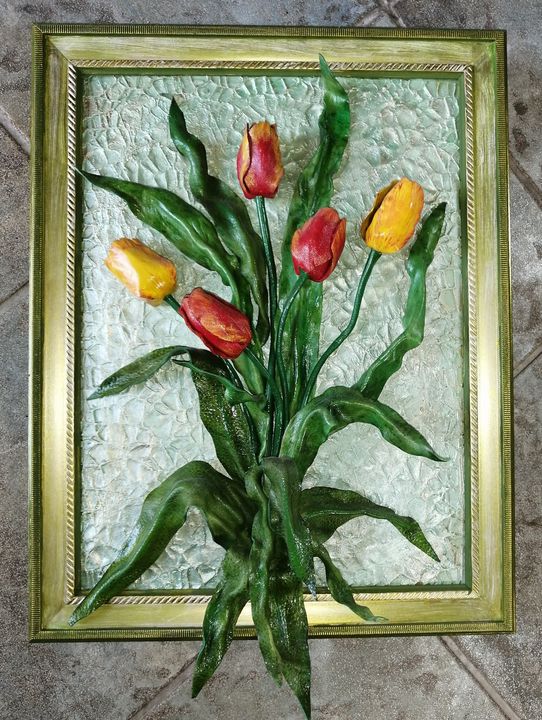 Fire Tulips - 3D Leather Art