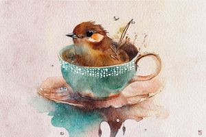 Bathing sparrow - Art by Ingrid Motzheim