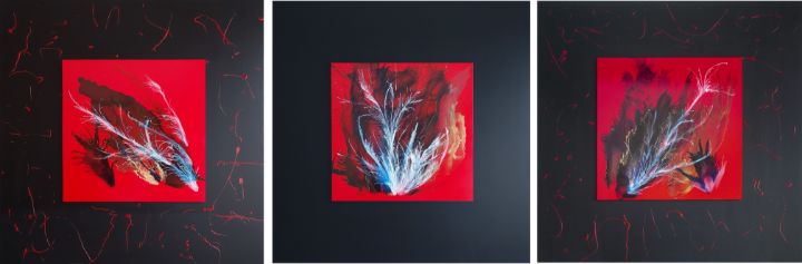Red On Black Triptych - Animalpaintings