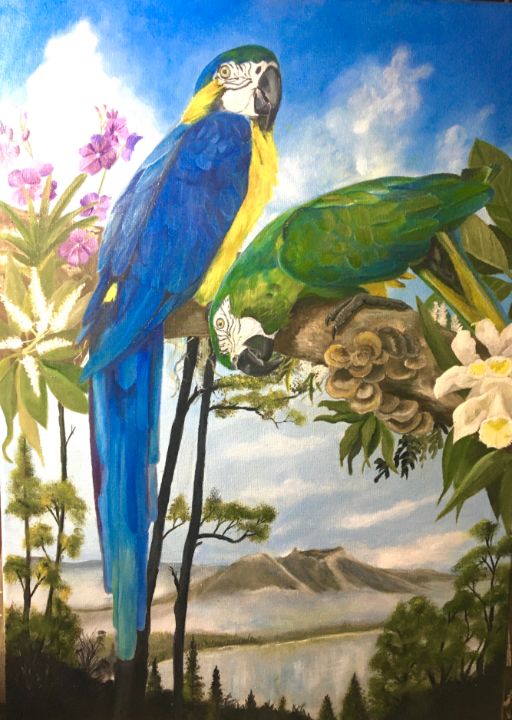 blue macaw painting