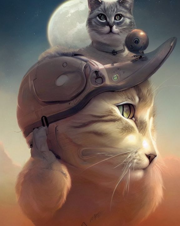 Robot Cat on the Moon - LadyV68 Art Gallery - Digital Art & AI, Science ...