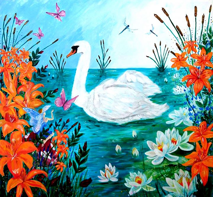 Swan On A Pond - Spiritinart