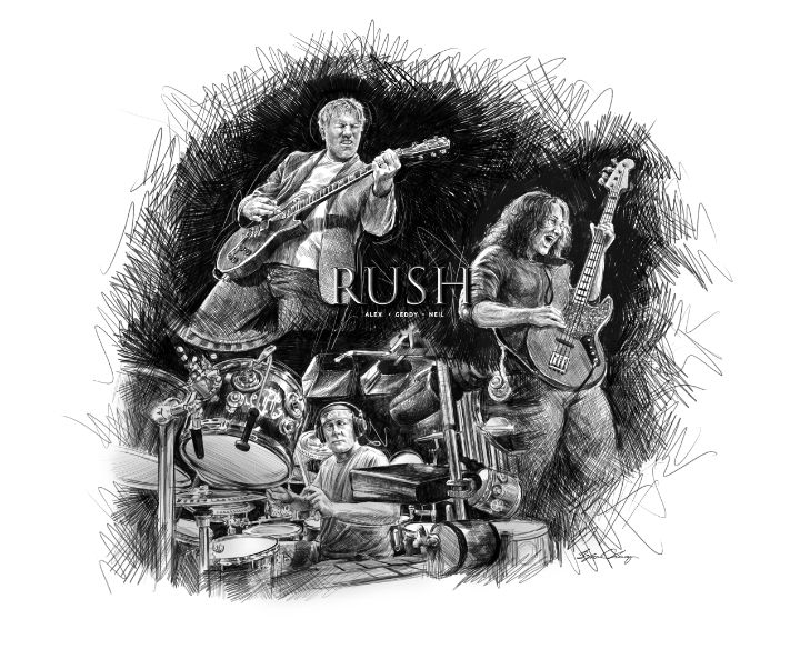 Rush Portrait, Alex, Geddy & Neil - Byron Chaney's Illustration and Design