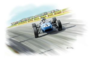 Blue F1 sling in the Turn - Byron Chaney's Illustration and Design