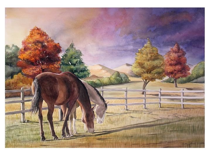 Horses feeding after a Storm - Byron Chaney's Illustration and Design