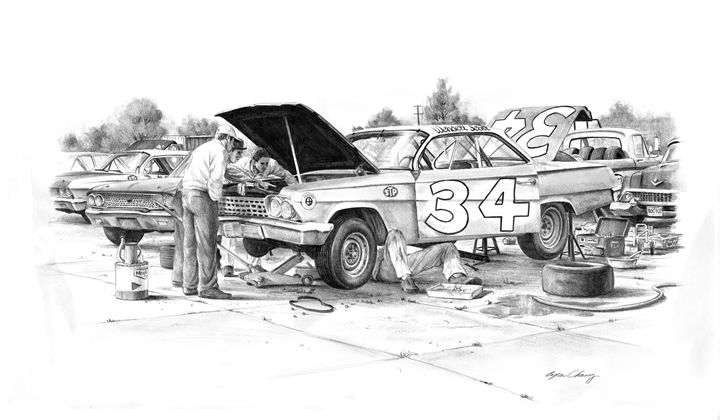 Wendell Scott in the pits - Byron Chaney's Illustration and Design