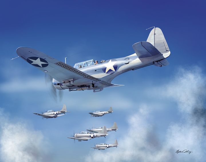SBD Dauntless in the sky - Byron Chaney's Illustration and Design