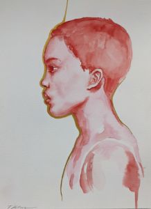 Watercolor painting Red woman - Thekla Kellmann