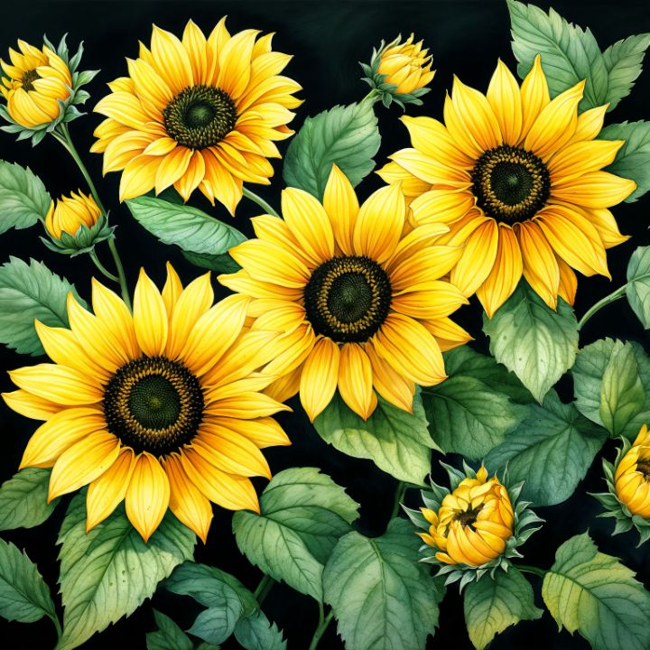Yellow Sunflowers Watercolor Floral - Floral Haven - Digital Art & AI ...