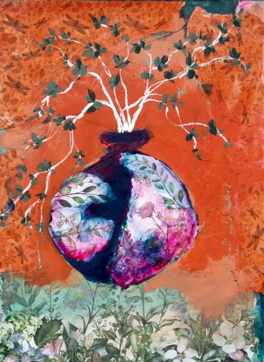 Original acrylic painting on paper unframed - blood orange citrus still  life