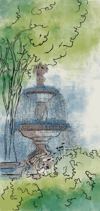 絵画 water fountain Garden Fountain Clipart, Water Fountain Images, 10