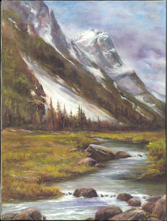 mountain side painting