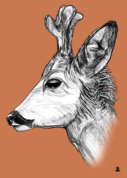 Young deer  (dark red/terracotta) - Zebrito Art