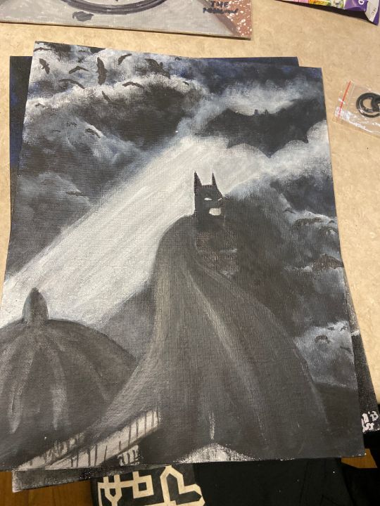 Batman on roof below bat signal - RR Acrylic Original Canvas Paintings ...