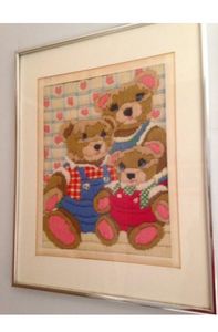 Teddy Bear Family Textile Art Framed