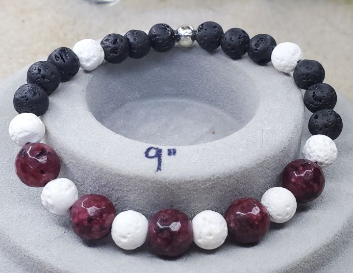 Rainbow Bead Bracelet - Black Agate, Red Agate, Blue Agate, Wooden,  Hematite, & Moonstone Beads