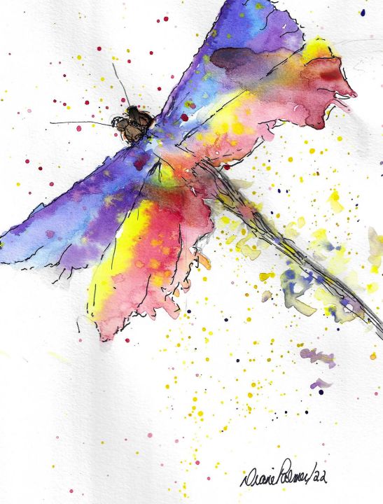 Dragonfly Loose Watercolor Line Art - A Brush with the Past - Paintings &  Prints, Animals, Birds, & Fish, Bugs & Insects, Dragonfly - ArtPal