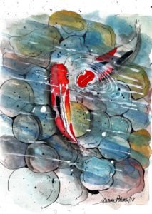 Koi Fish, Colorful Watercolor Art - A Brush with the Past