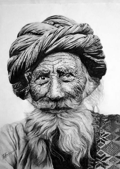 Original Pencil Portrait Drawing of Old Man With Turban Very Detailed and  Hand Drawn on Canson Paper - Etsy