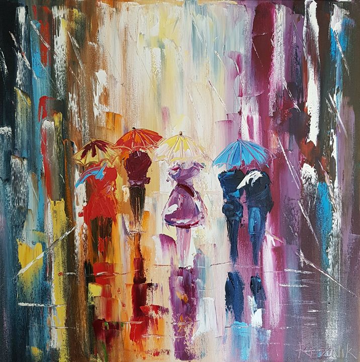 Rainy colourful city 50*50*1.5cm - Anna Reznik Art - Paintings & Prints ...