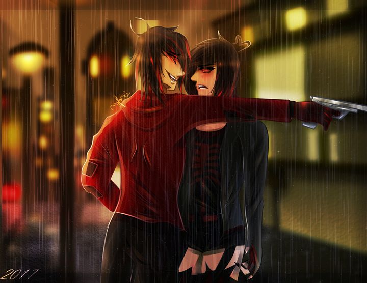 anime couple fighting