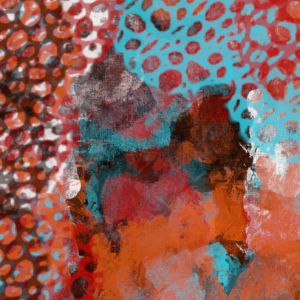 Abstract in Aqua, Orange, and Red
